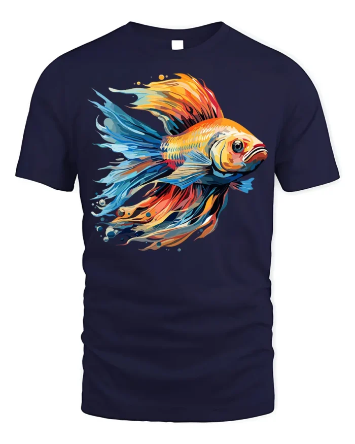 Colorful Betta Fish Art Graphic T-Shirt - navy t-shirt on white background