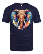Colorful Elephant Tribal Art T-Shirt Design - navy t-shirt on white background