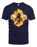 Honey Bee and Honeycomb Art Graphic T-Shirt - navy t-shirt on white background