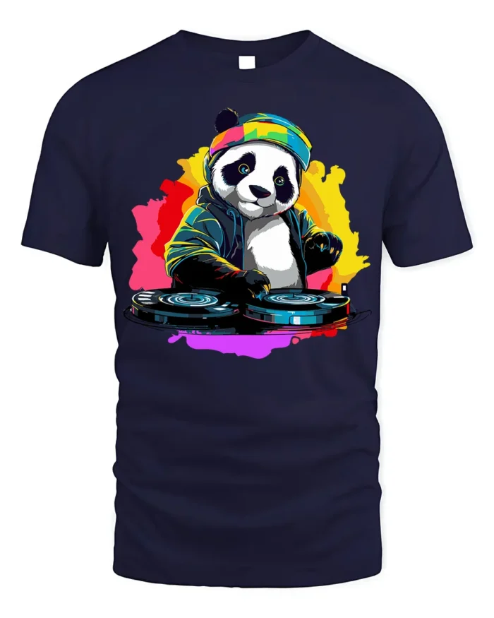 DJ Panda Party Mix Graphic T-Shirt for Fun - navy t-shirt on white background