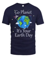 Cute Earth Day Globe Celebration T-Shirt - navy t-shirt on white background
