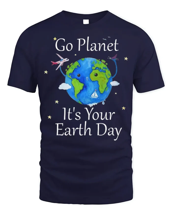 Cute Earth Day Globe Celebration T-Shirt - navy t-shirt on white background