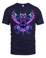 Mystic Neon Owl Art Graphic T-Shirt - navy t-shirt on white background