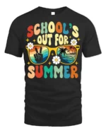 Retro School’s Out for Summer Vibes T-shirt - black t-shirt on white background