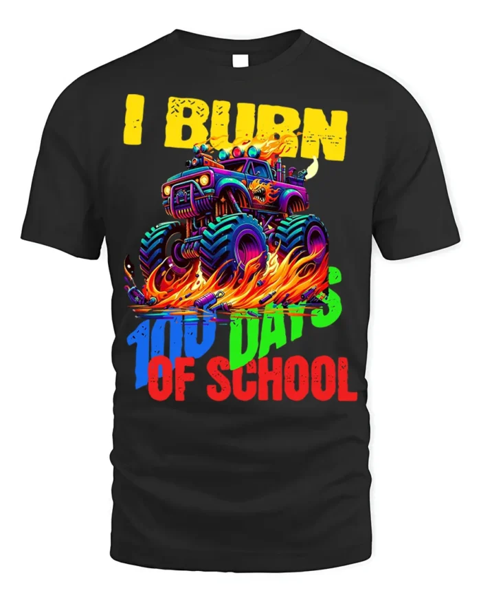 Monster Truck 100 Days of School T-Shirt - black t-shirt on white background