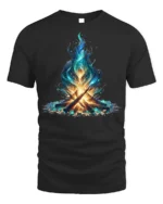 Mystic Blue Flame Campfire Art T-Shirt - black t-shirt on white background