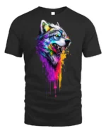Colorful Dripping Paint Wolf T-Shirt - black t-shirt on white background