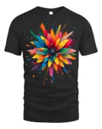 Color Splash Abstract Flower Art T-Shirt - black t-shirt on white background