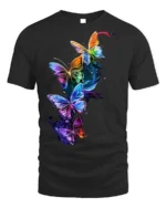 Colorful Neon Butterfly Splash Art T-shirt - black t-shirt on white background