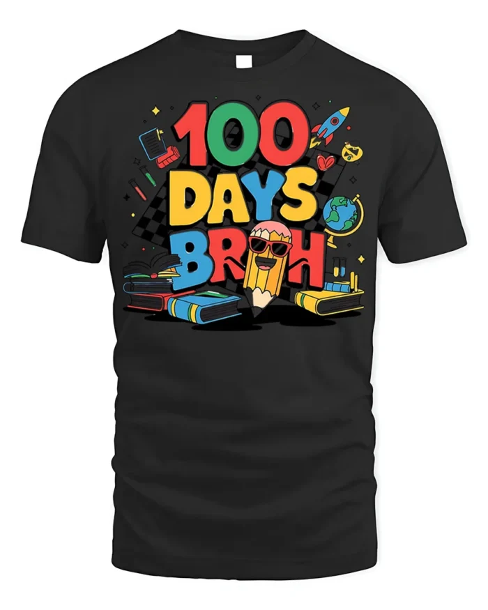 100 Days Broh Funny School Celebration T-shirt - black t-shirt on white background