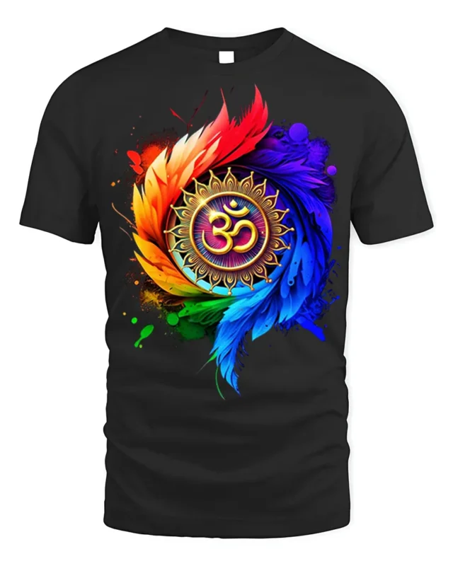 Colorful Om Mandala Spiritual Energy T-shirt - black t-shirt on white background
