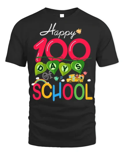 Happy 100 Days of School Celebration T-shirt - black t-shirt on white background