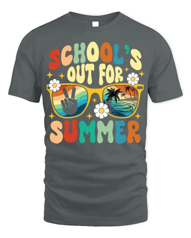 Retro School’s Out for Summer Vibes T-shirt - gray t-shirt on white background