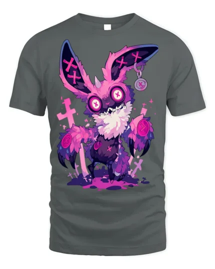 Psychedelic Bunny Horror Vibes T-Shirt - gray t-shirt on white background