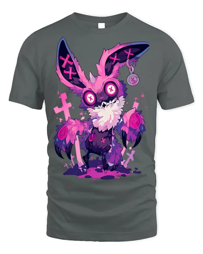 Psychedelic Bunny Horror Vibes T-Shirt - gray t-shirt on white background