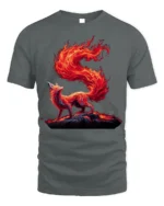 Blazing Fire Fox Spirit Graphic T-Shirt - gray t-shirt on white background