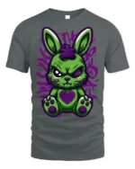 Angry Punk Bunny Heart Patch T-Shirt - gray t-shirt on white background