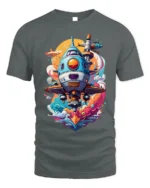 Retro Sci-Fi Spaceship Launch T-Shirt - gray t-shirt on white background