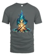 Mystic Blue Flame Campfire Art T-Shirt - gray t-shirt on white background