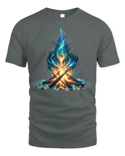 Mystic Blue Flame Campfire Art T-Shirt - gray t-shirt on white background