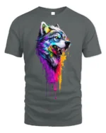 Colorful Dripping Paint Wolf T-Shirt - gray t-shirt on white background