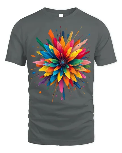 Color Splash Abstract Flower Art T-Shirt - gray t-shirt on white background