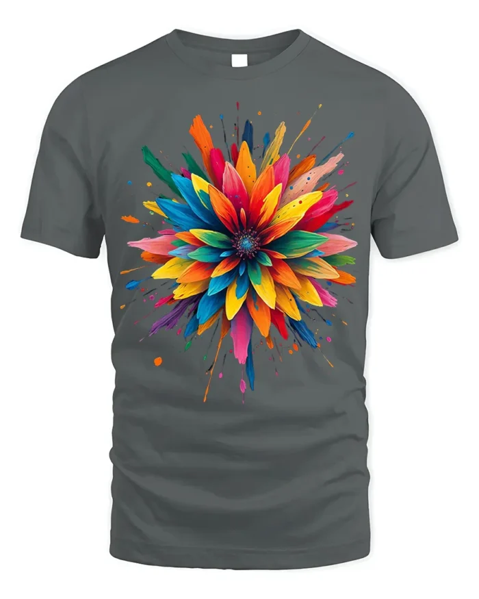 Color Splash Abstract Flower Art T-Shirt - gray t-shirt on white background