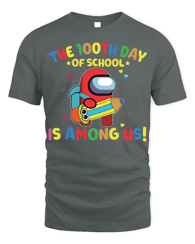 100th Day of School Among Us Style T-shirt - gray t-shirt on white background