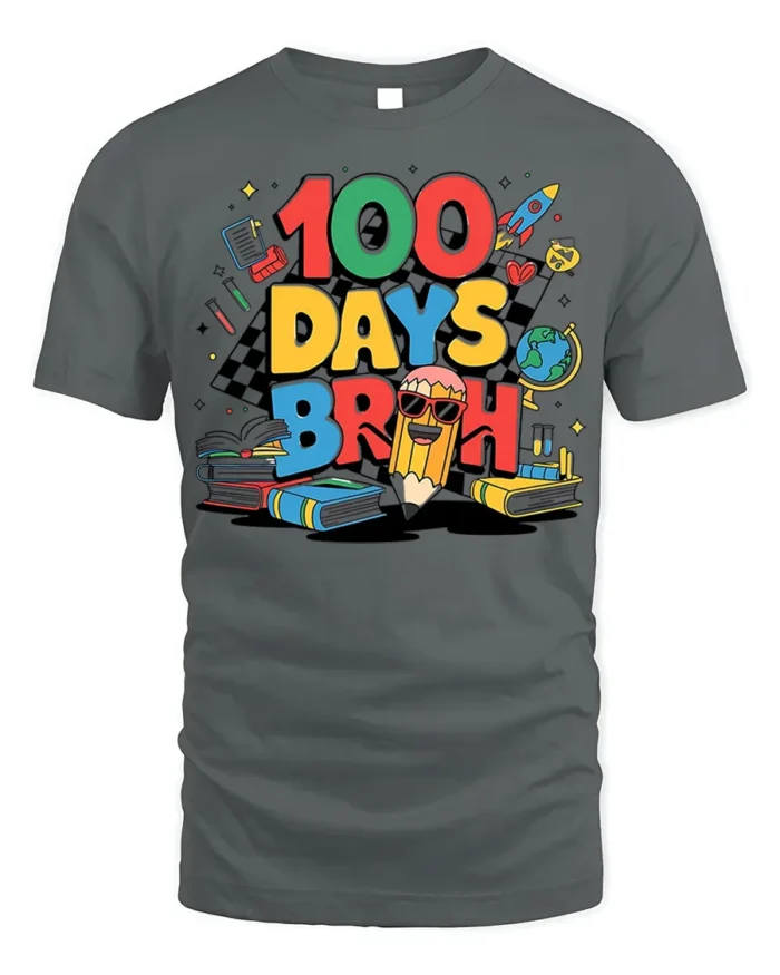 100 Days Broh Funny School Celebration T-shirt - gray t-shirt on white background