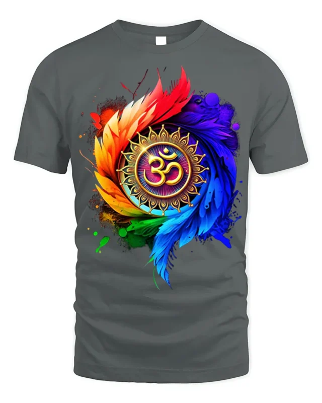 Colorful Om Mandala Spiritual Energy T-shirt - gray t-shirt on white background