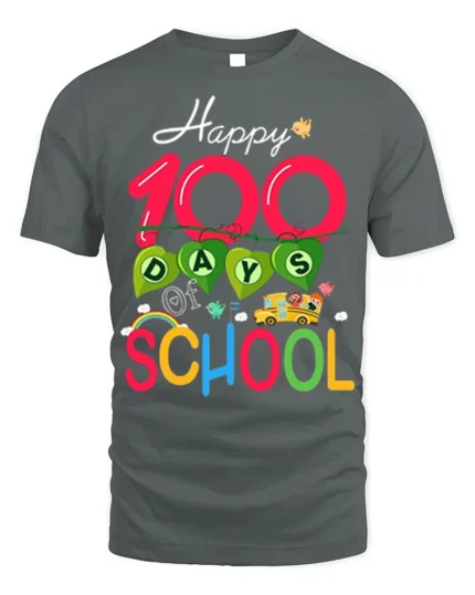 Happy 100 Days of School Celebration T-shirt - gray t-shirt on white background