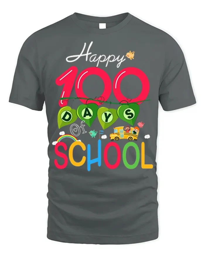 Happy 100 Days of School Celebration T-shirt - gray t-shirt on white background