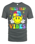 Field Trip Vibes Smiley Face Kids T-shirt - gray t-shirt on white background