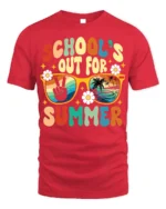 Retro School’s Out for Summer Vibes T-shirt - red t-shirt on white background