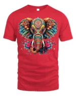 Colorful Elephant Floral Art T-Shirt - red t-shirt on white background