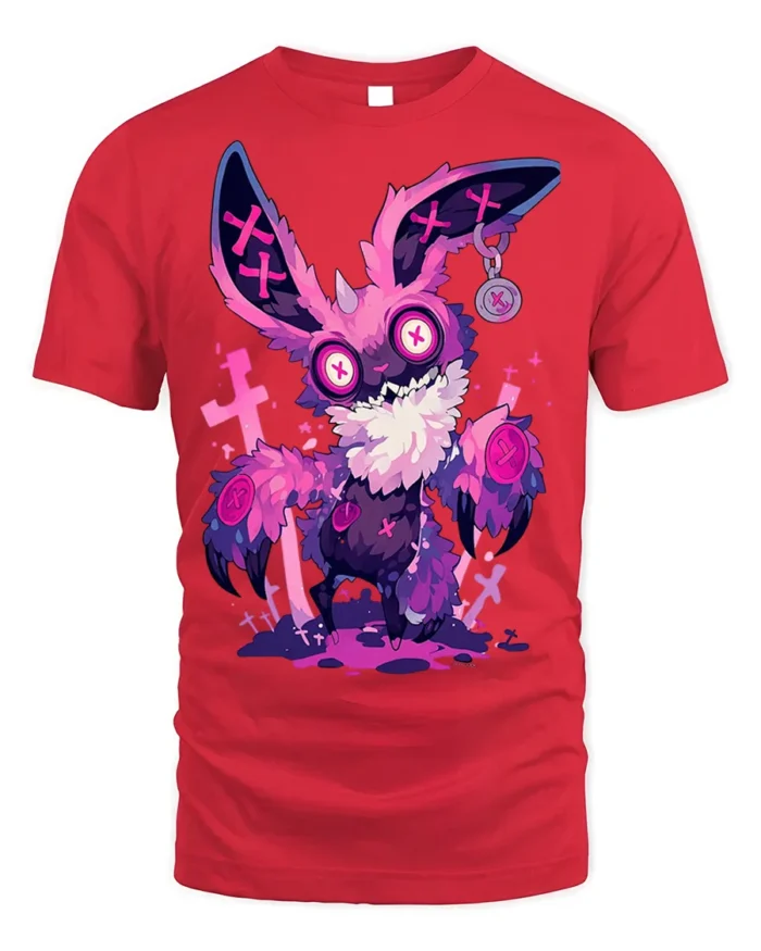 Psychedelic Bunny Horror Vibes T-Shirt - red t-shirt on white background