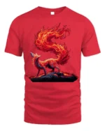 Blazing Fire Fox Spirit Graphic T-Shirt - red t-shirt on white background