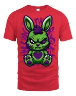 Angry Punk Bunny Heart Patch T-Shirt - red t-shirt on white background