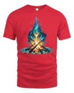 Mystic Blue Flame Campfire Art T-Shirt - red t-shirt on white background