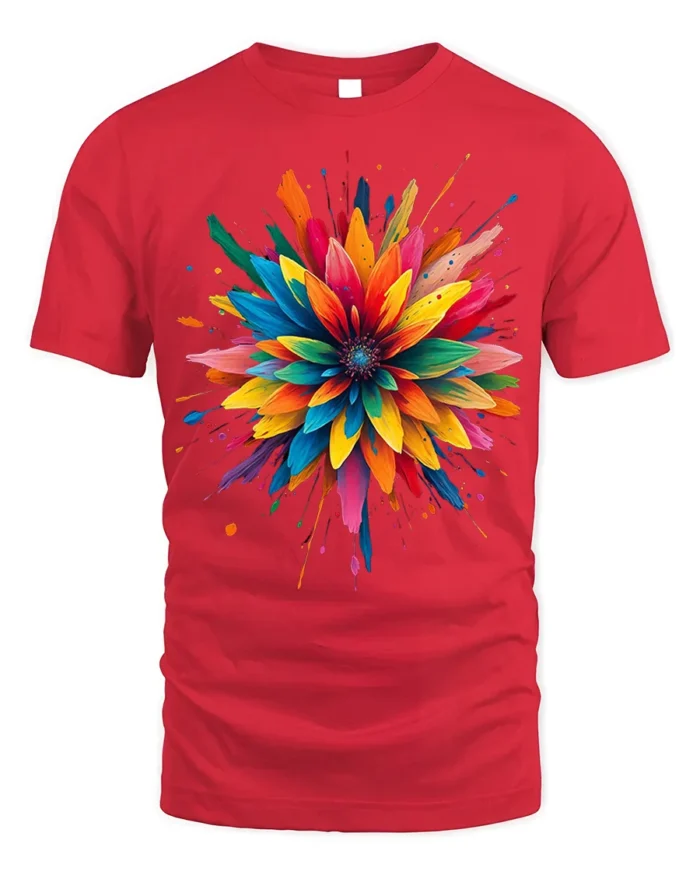 Color Splash Abstract Flower Art T-Shirt - red t-shirt on white background