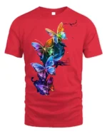 Colorful Neon Butterfly Splash Art T-shirt - red t-shirt on white background