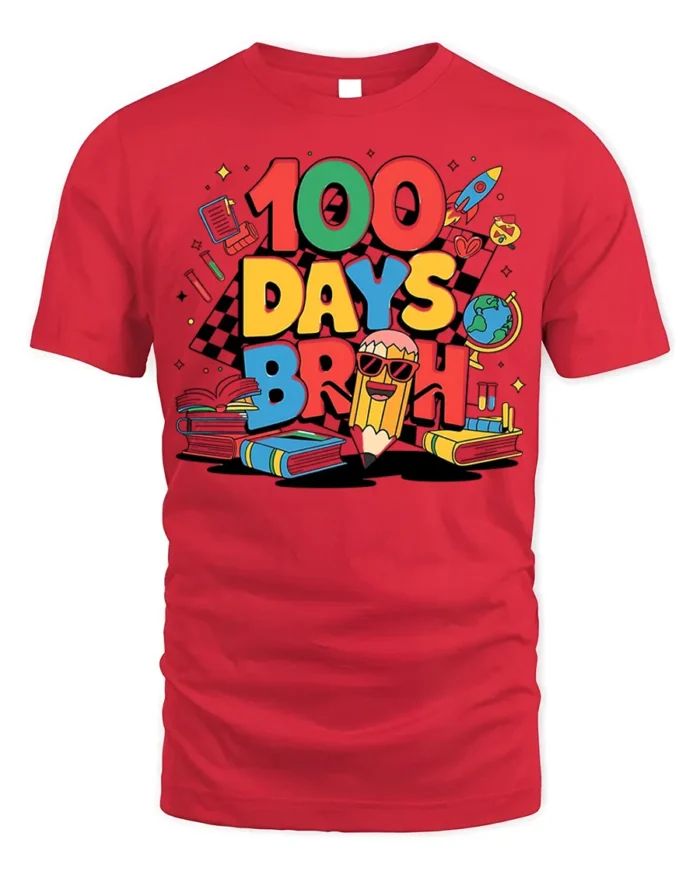 100 Days Broh Funny School Celebration T-shirt - red t-shirt on white background