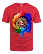 Colorful Om Mandala Spiritual Energy T-shirt - red t-shirt on white background