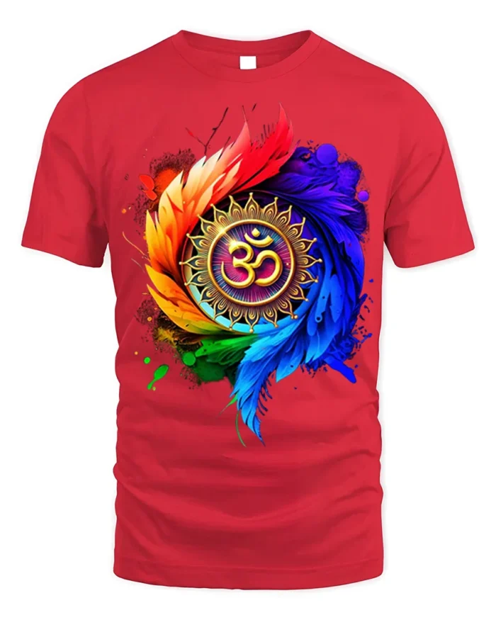 Colorful Om Mandala Spiritual Energy T-shirt - red t-shirt on white background