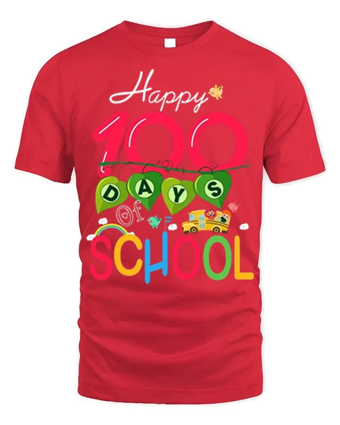Happy 100 Days of School Celebration T-shirt - red t-shirt on white background