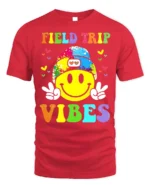 Field Trip Vibes Smiley Face Kids T-shirt - red t-shirt on white background