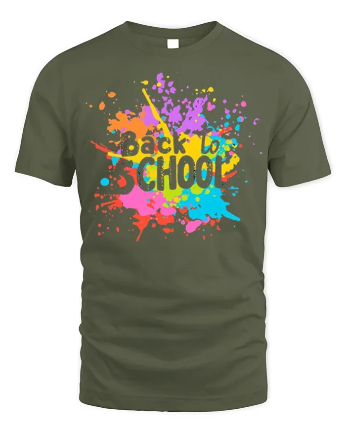Color Splash Back to School T-shirt - military green t-shirt on white background
