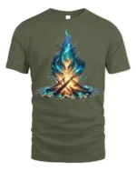 Mystic Blue Flame Campfire Art T-Shirt - military green t-shirt on white background