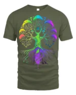 Psychedelic Mushroom Tree of Life T-Shirt - military green t-shirt on white background
