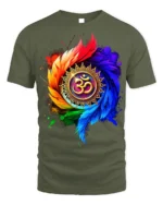 Colorful Om Mandala Spiritual Energy T-shirt - military green t-shirt on white background